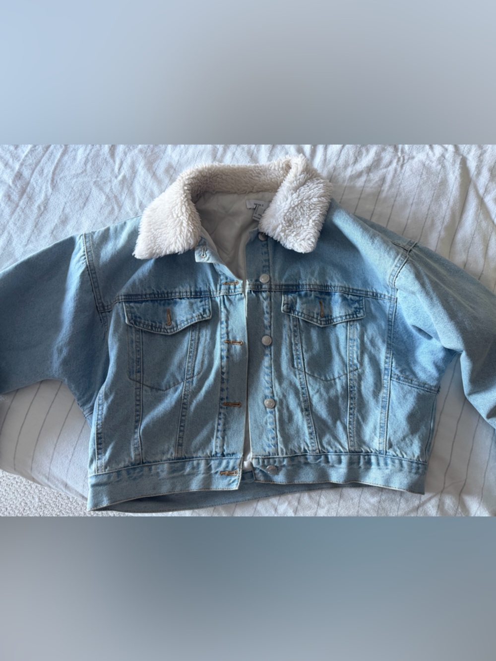 Forever 21 Light Blue Denim Jacket with White Sherpa Collar